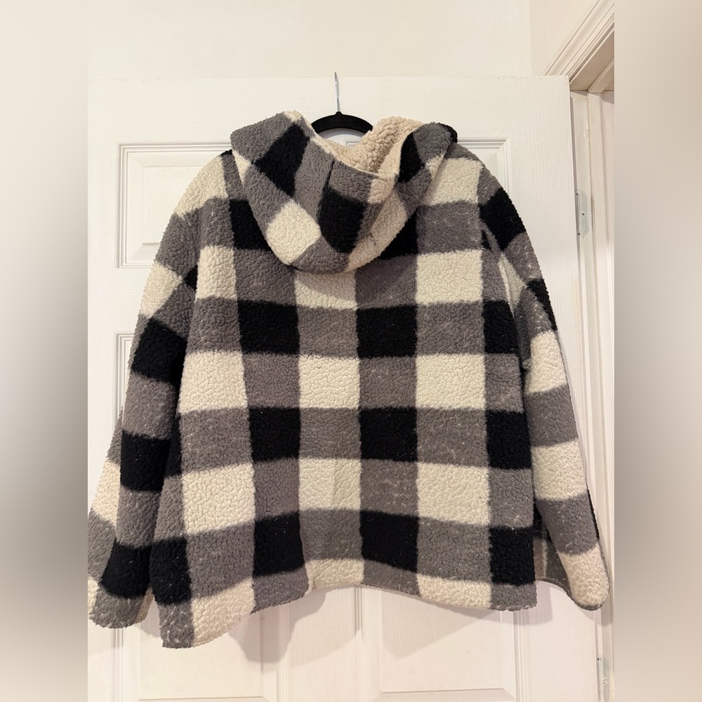 Plaid Sherpa Jacket with Hood - Picture 2 of 2